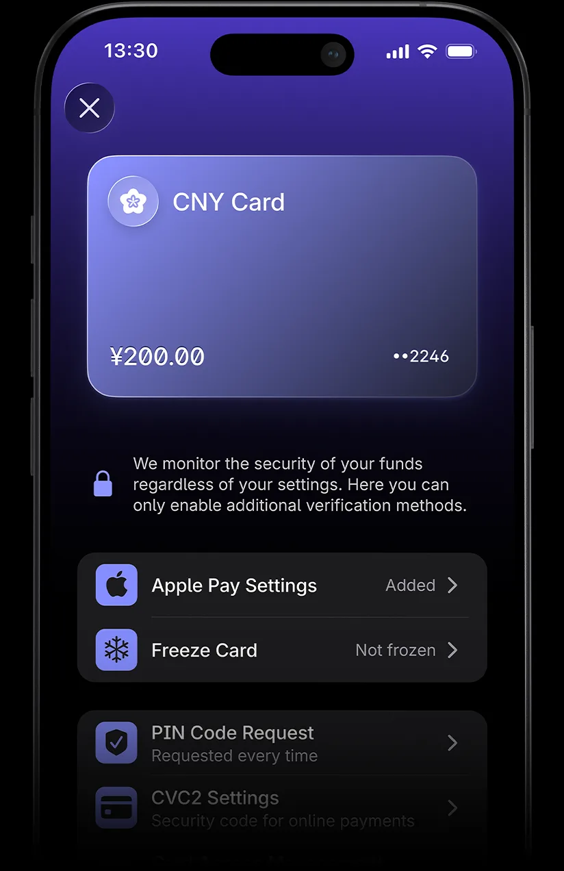 Card security settings with access controls