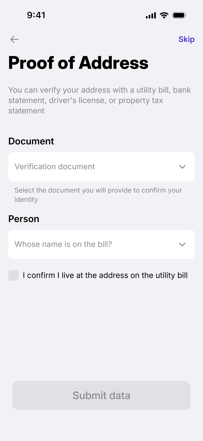 Proof of address for the next verification level