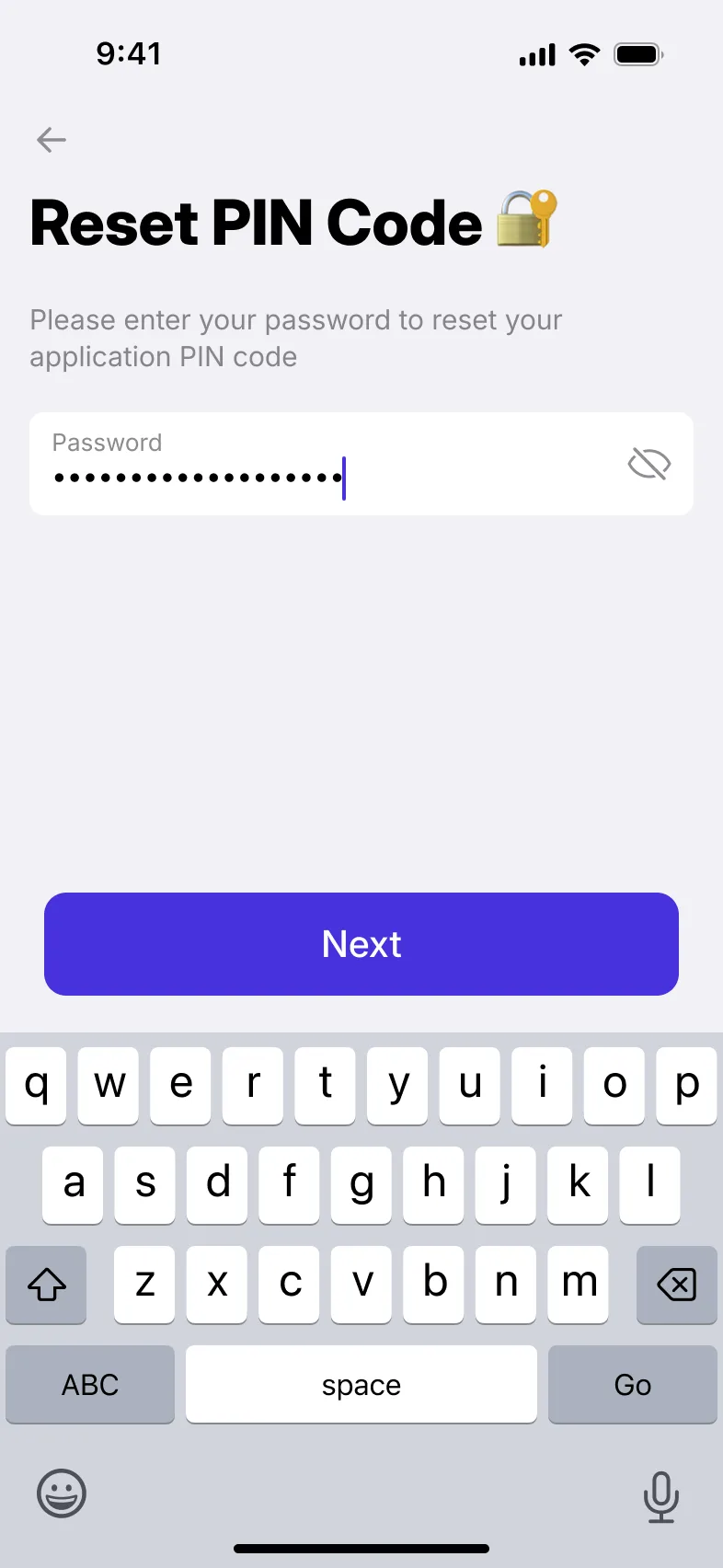 Resetting a PIN code with the password