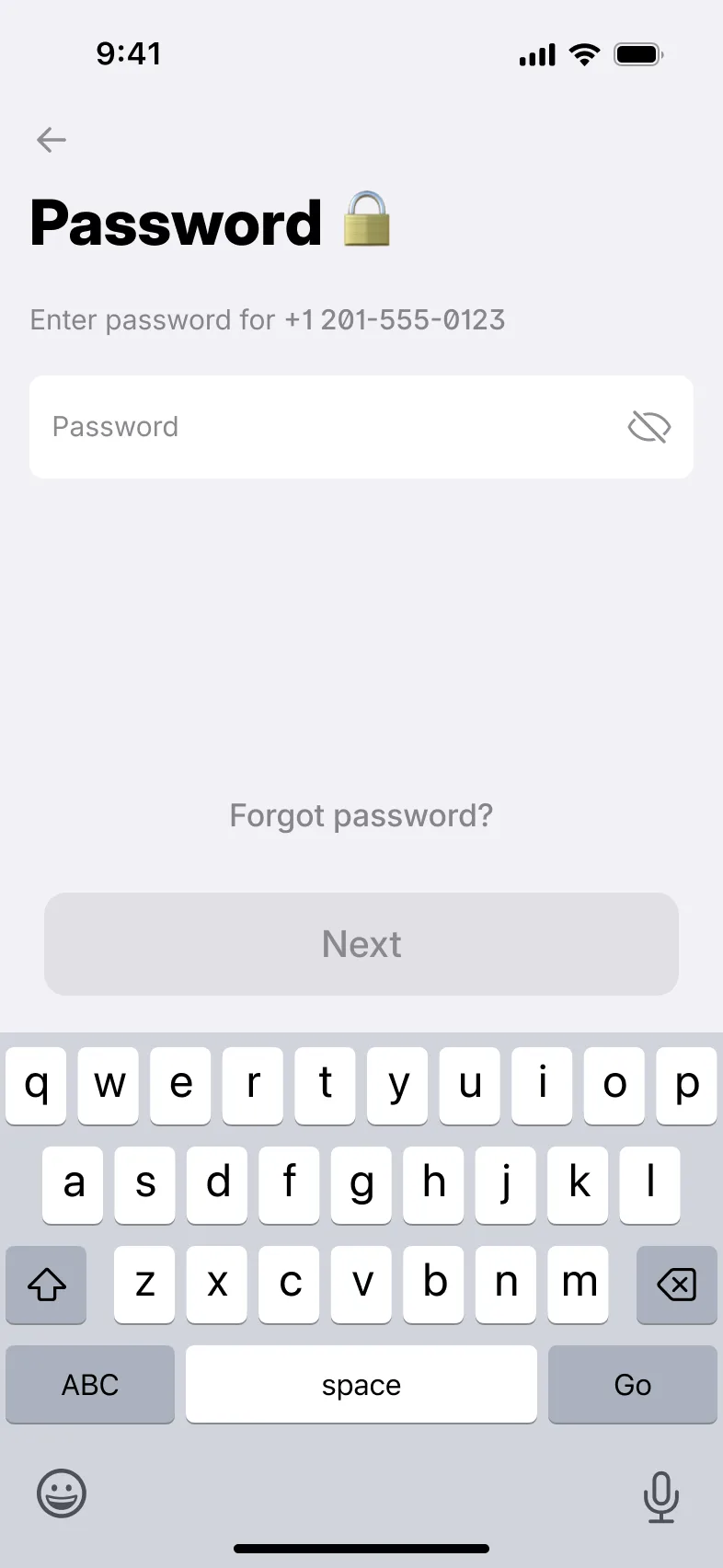 The password step of sign-in