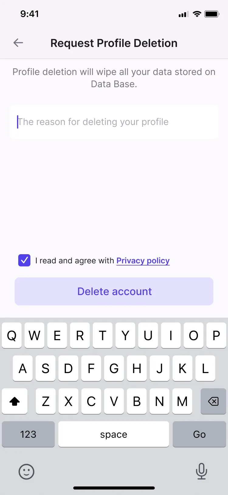 Requesting account deletion from the app