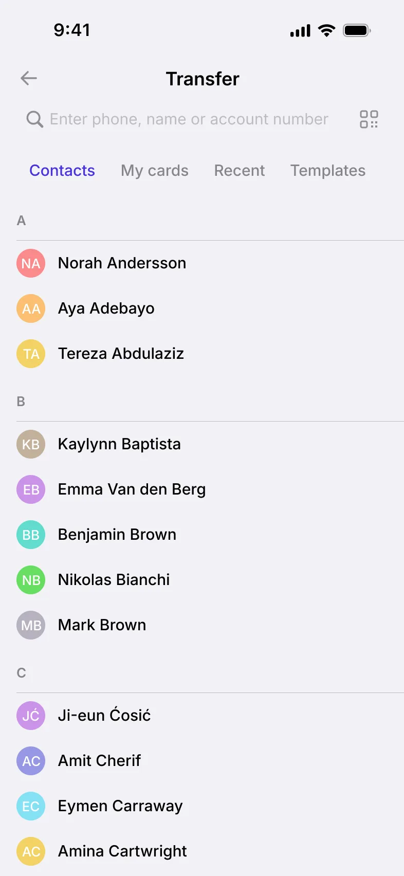 Choosing a recipient from contacts
