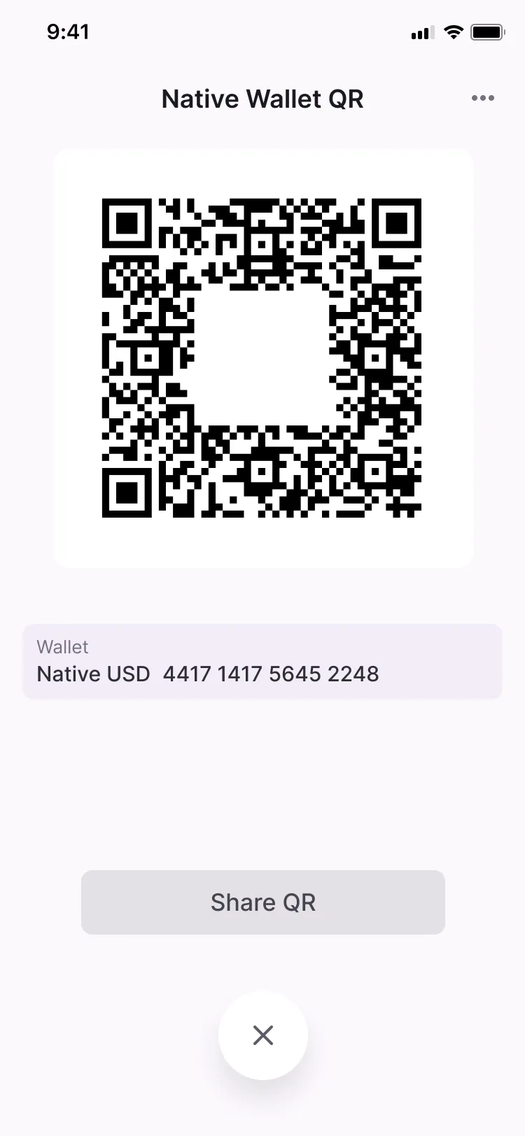 A wallet’s QR code, shown for the payer to scan