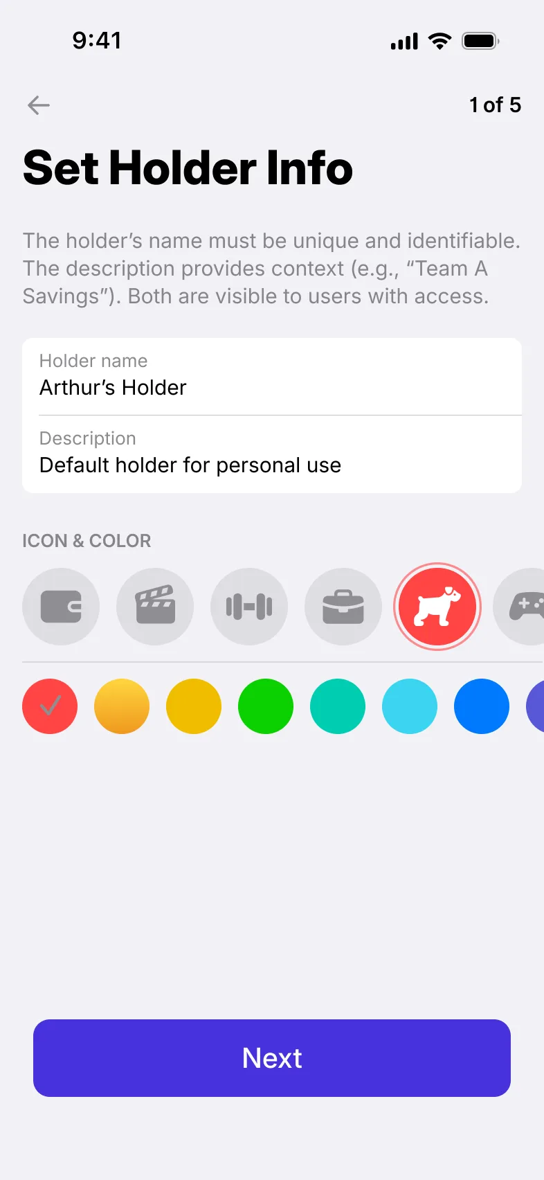 Creating an account holder