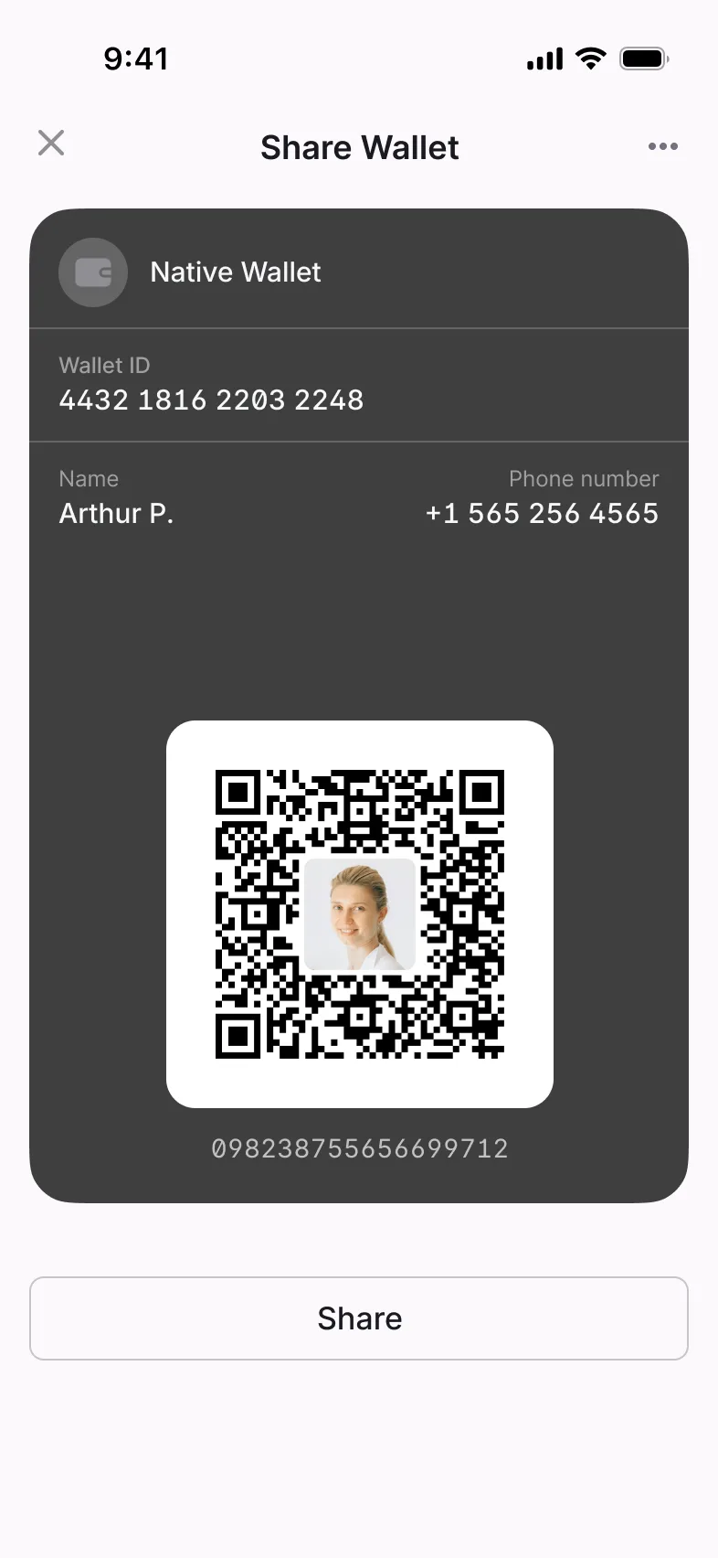 Sharing a wallet by QR code
