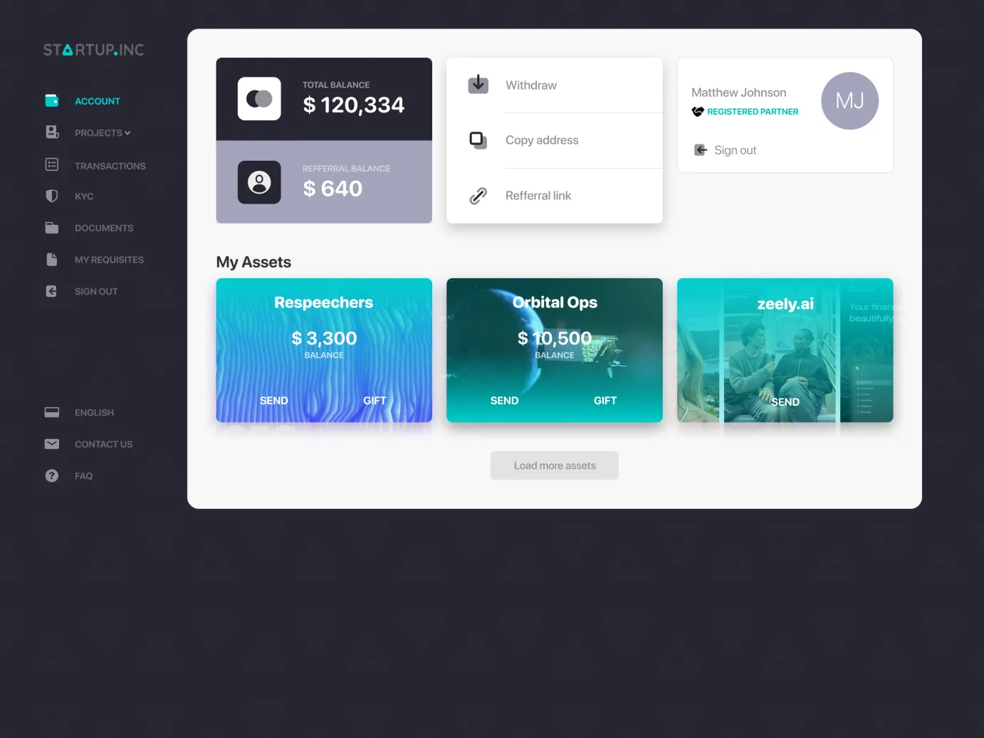 Investment flow and asset dashboard